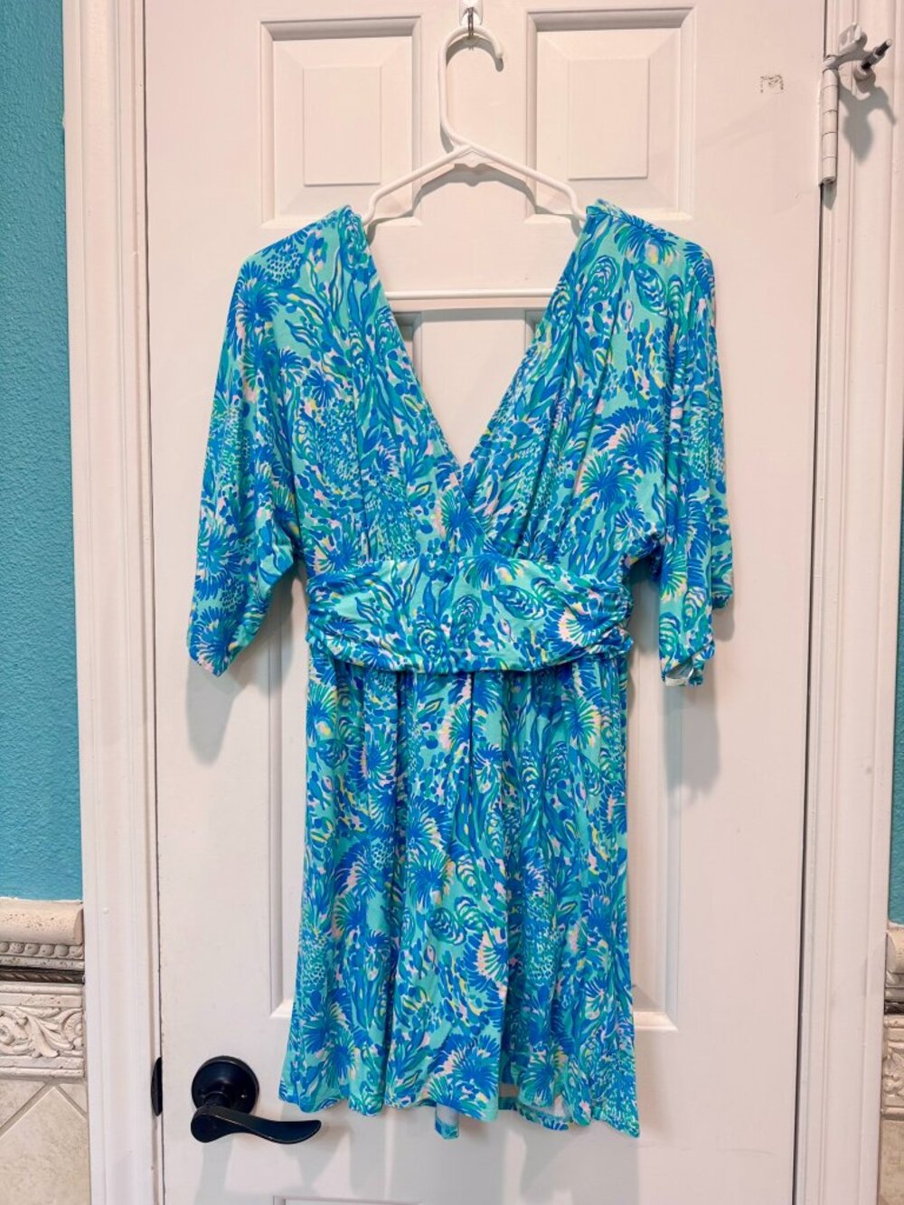 Lilly Pulitzer Blue & Green Floral Wrap Romper
